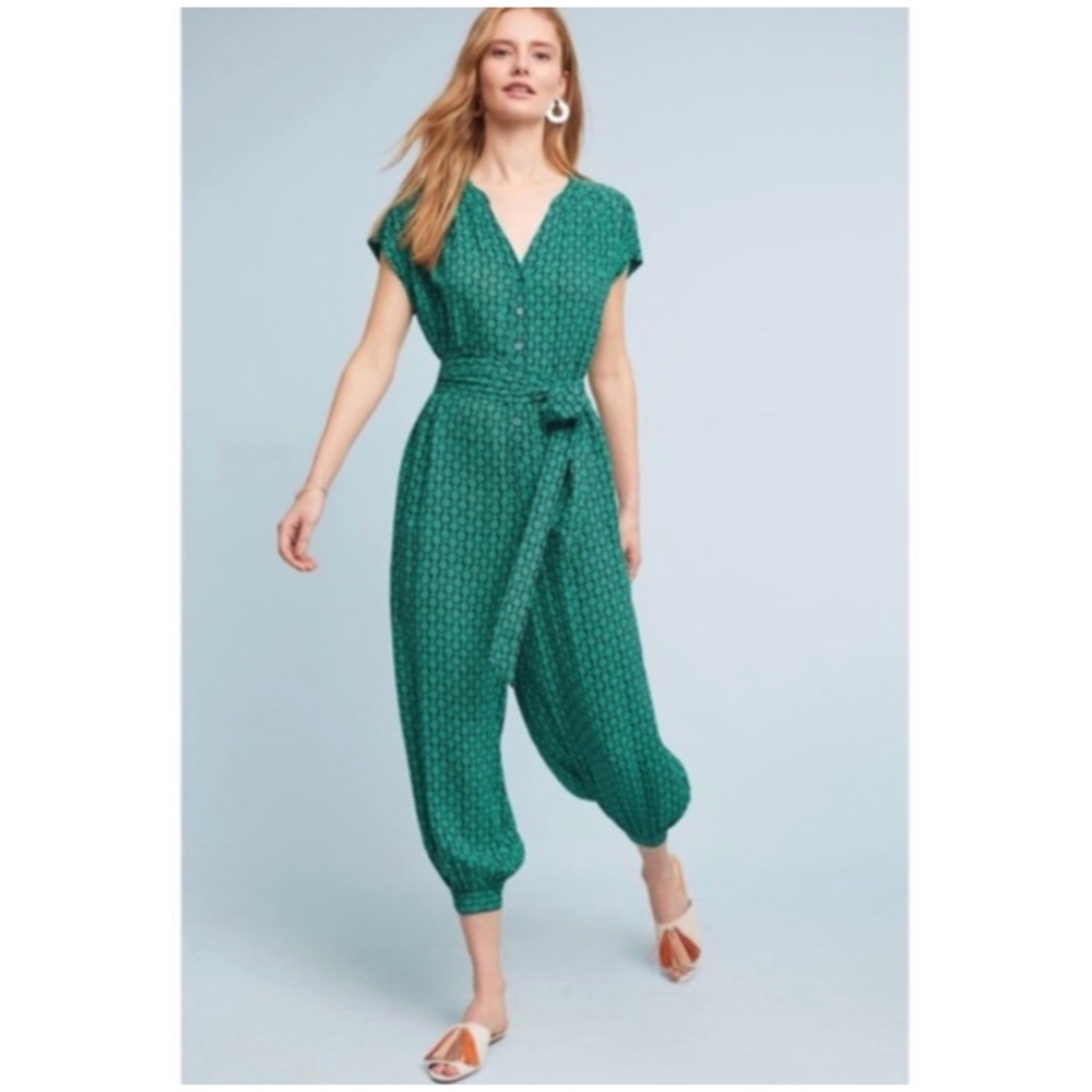 Anthropologie Maeve Geoscape Jumpsuit‎ Medium Belted Crop Boho Spring Summer